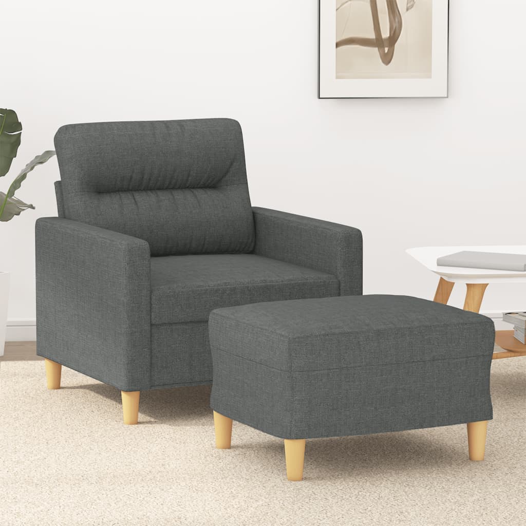 Sessel mit Hocker Hellgrau 60 cm Stoff