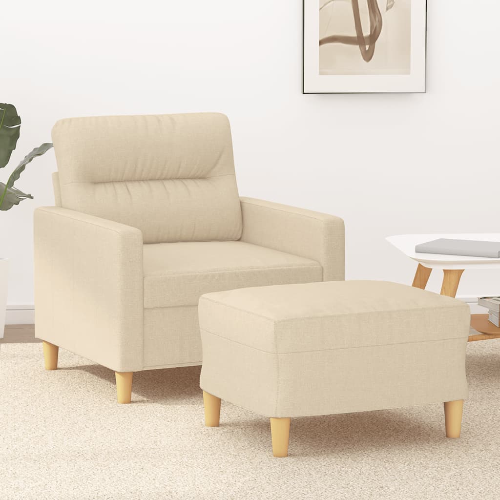 Sessel mit Hocker Hellgrau 60 cm Stoff
