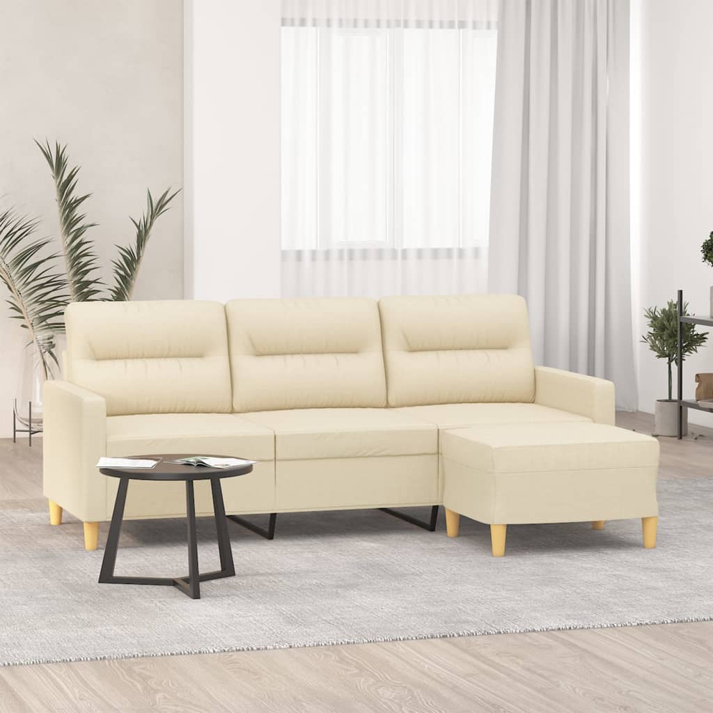 vidaXL 3-Sitzer-Sofa mit Hocker Hellgrau 180 cm Stoff