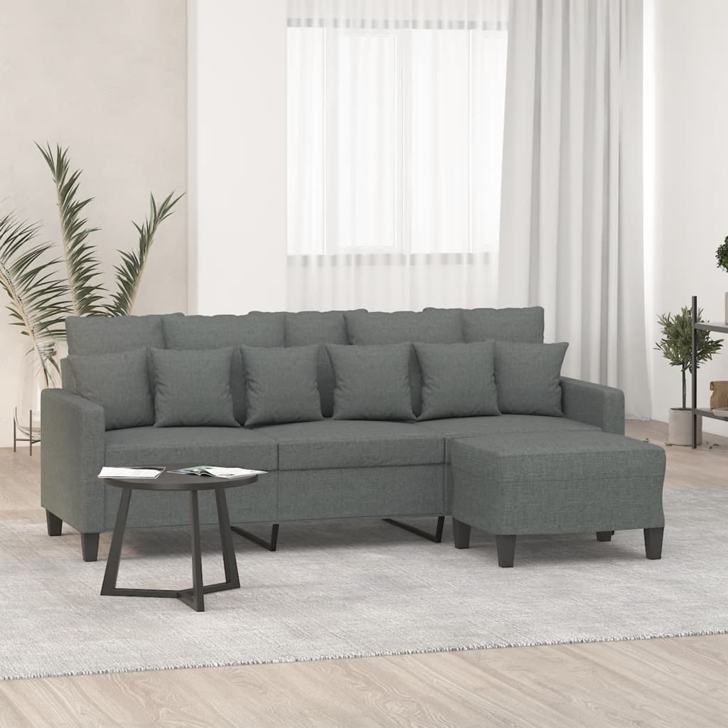 3-Sitzer-Sofa mit Hocker Hellgrau 180 cm Stoff