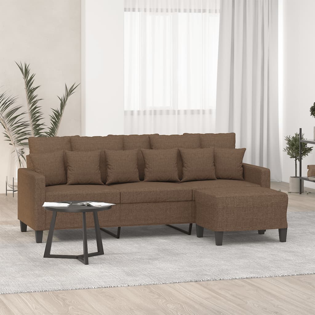 3-Sitzer-Sofa mit Hocker Hellgrau 180 cm Stoff