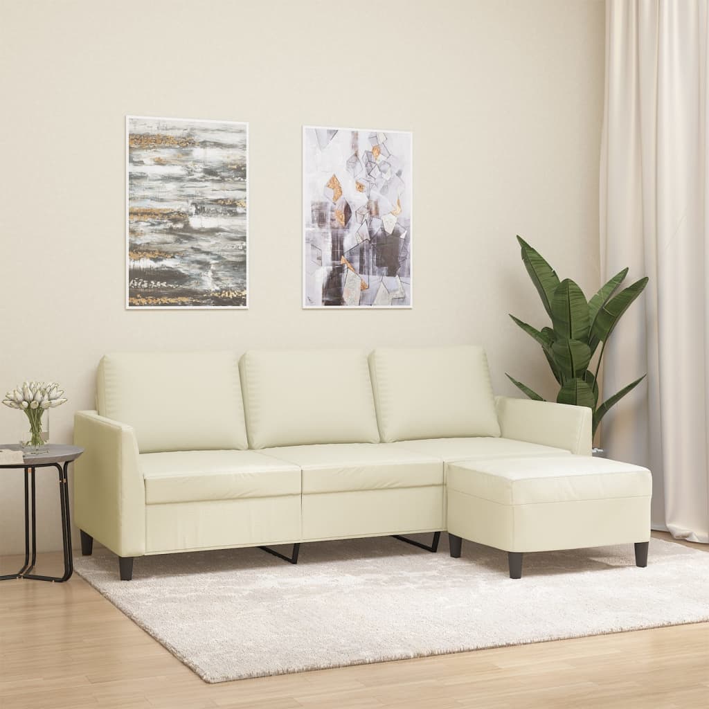 3-Sitzer-Sofa mit Hocker Schwarz 180 cm Kunstleder
