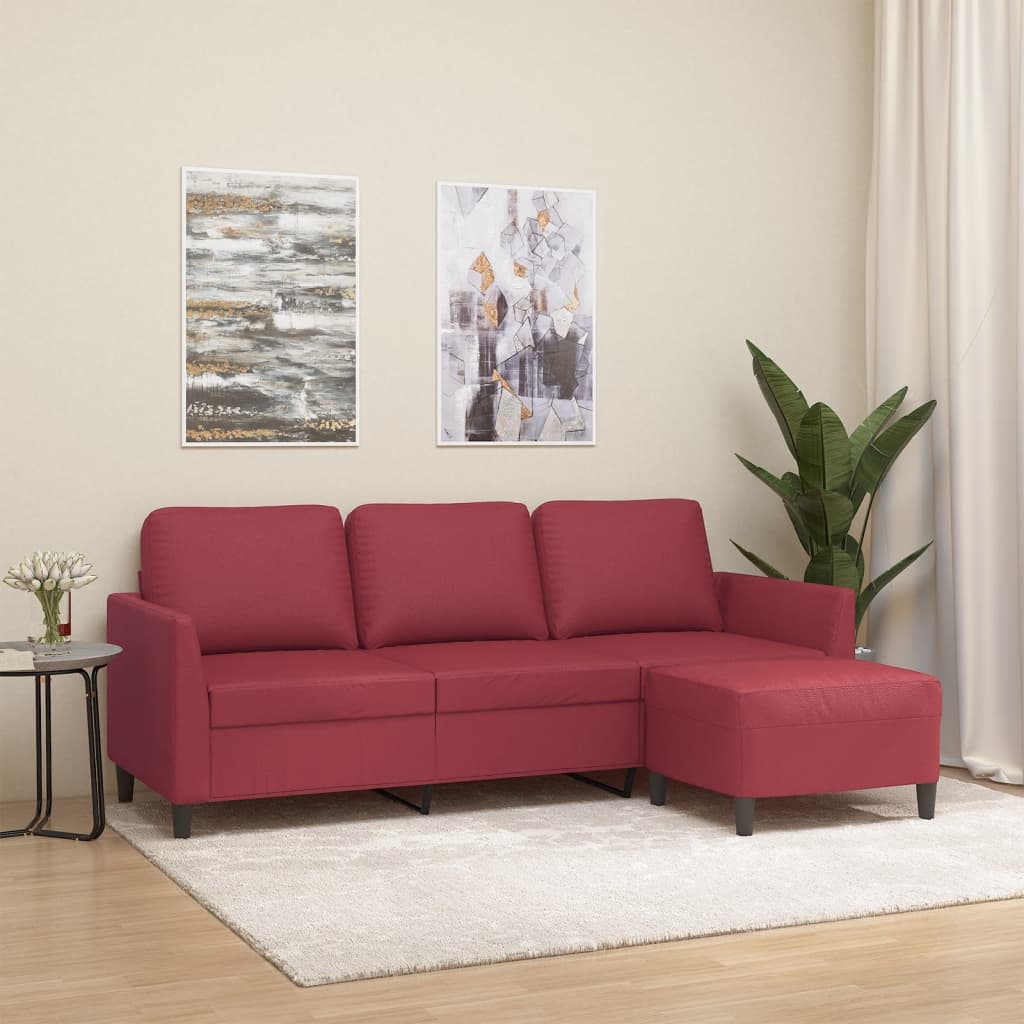vidaXL 3-Sitzer-Sofa mit Hocker Schwarz 180 cm Kunstleder