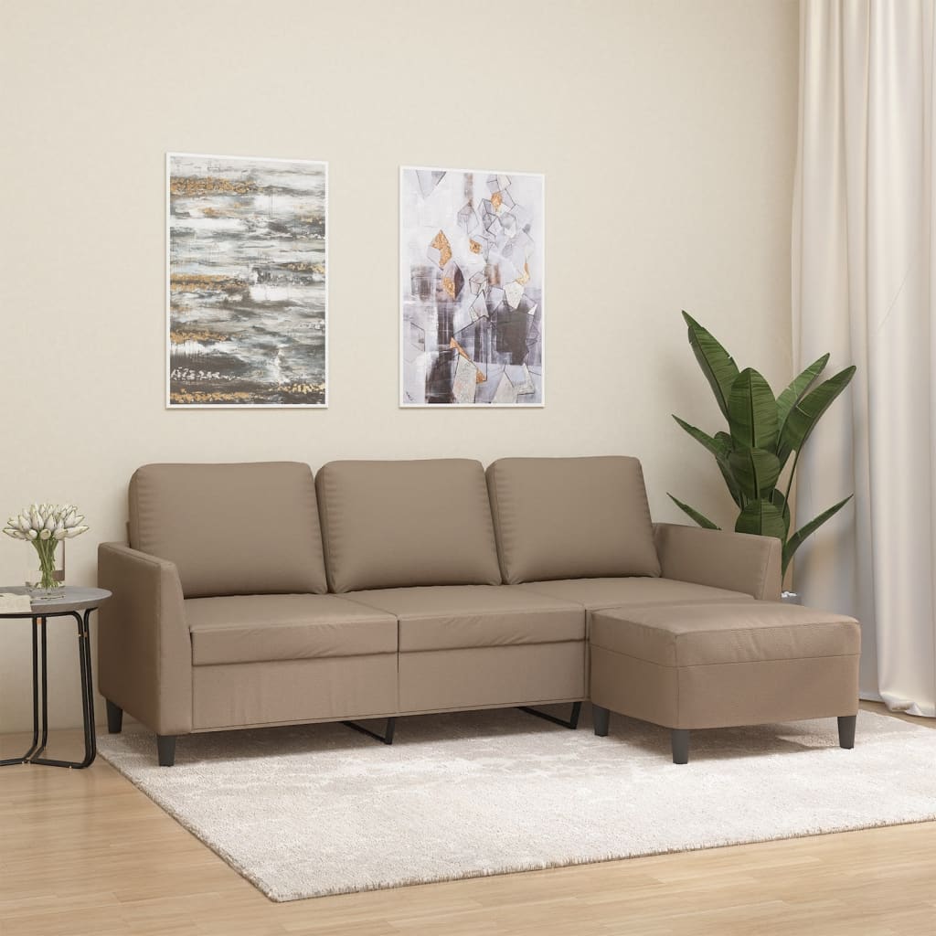 vidaXL 3-Sitzer-Sofa mit Hocker Schwarz 180 cm Kunstleder