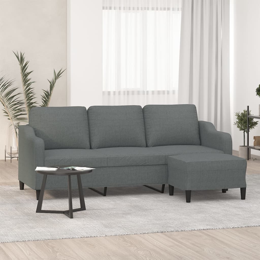 3-Sitzer-Sofa mit Hocker Hellgrau 180 cm Stoff