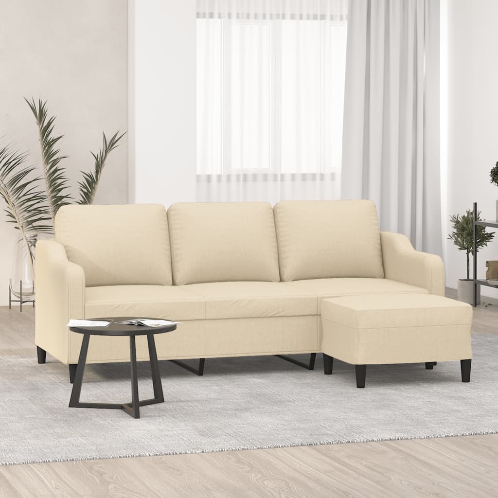 3-Sitzer-Sofa mit Hocker Hellgrau 180 cm Stoff