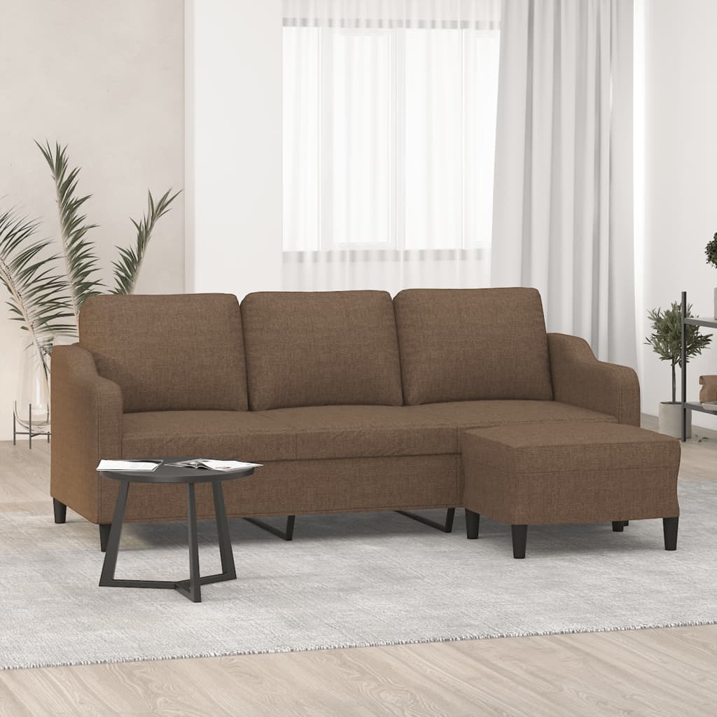 3-Sitzer-Sofa mit Hocker Hellgrau 180 cm Stoff