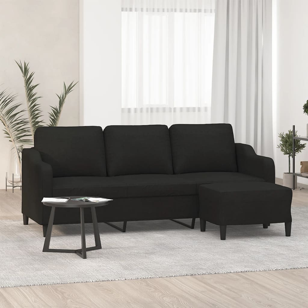 3-Sitzer-Sofa mit Hocker Hellgrau 180 cm Stoff