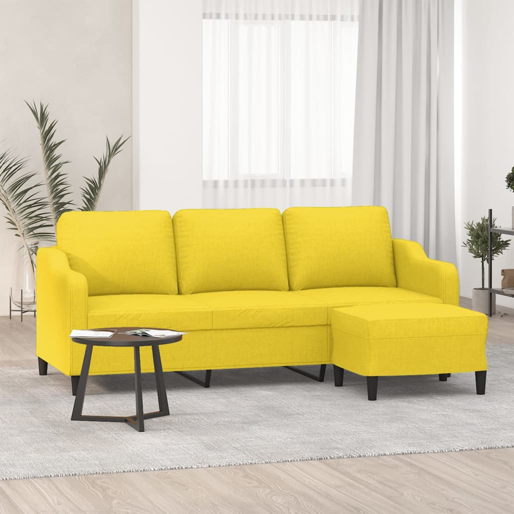3-Sitzer-Sofa mit Hocker Hellgrau 180 cm Stoff