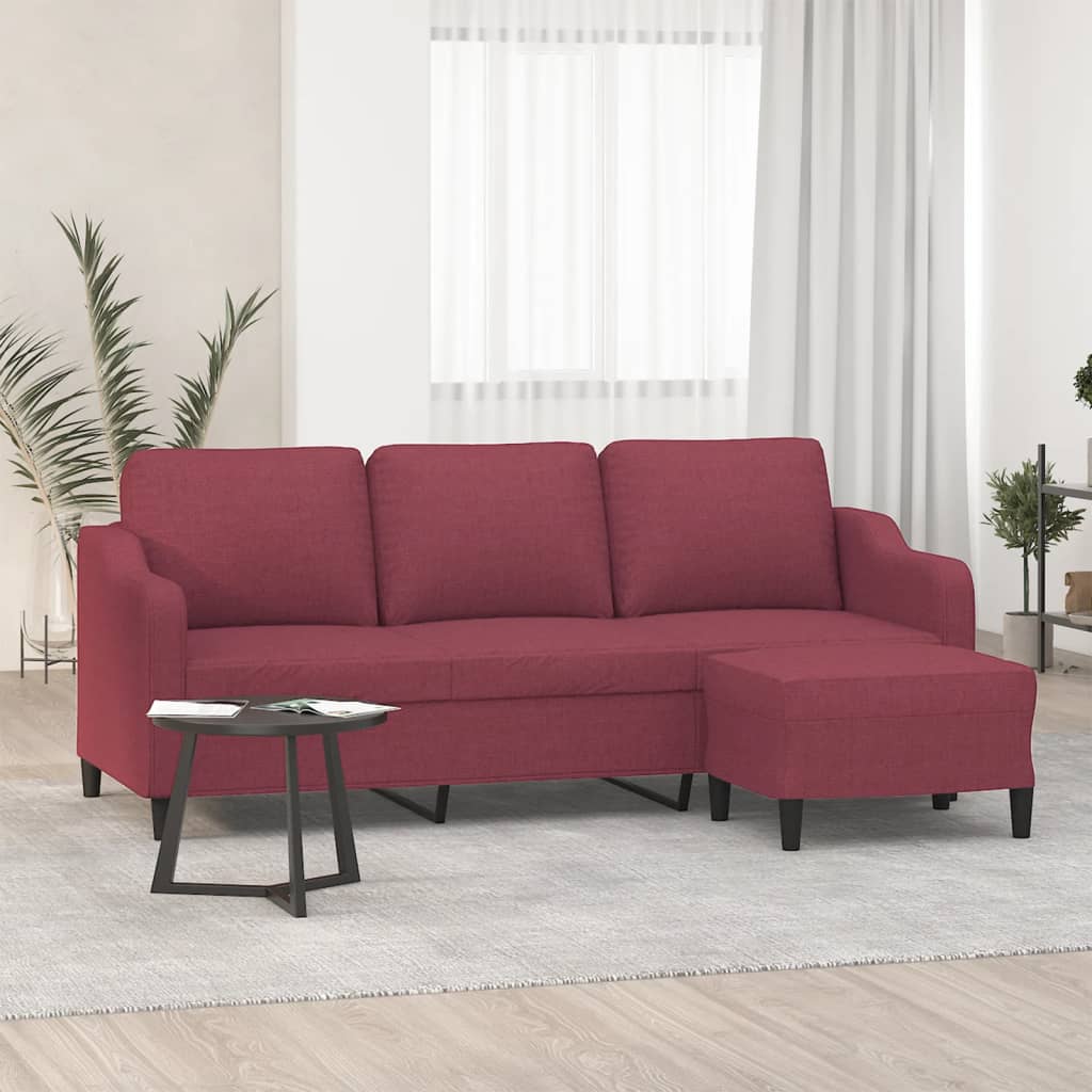 3-Sitzer-Sofa mit Hocker Hellgrau 180 cm Stoff