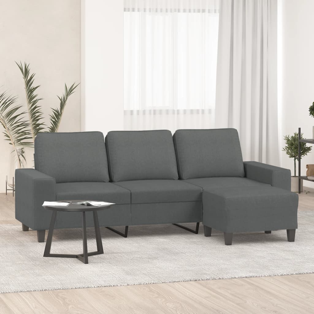 vidaXL 3-Sitzer-Sofa mit Hocker Hellgrau 180 cm Stoff