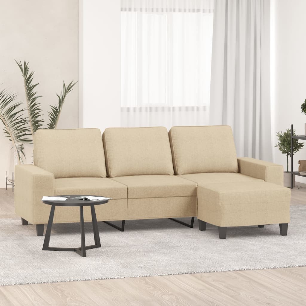 vidaXL 3-Sitzer-Sofa mit Hocker Hellgrau 180 cm Stoff