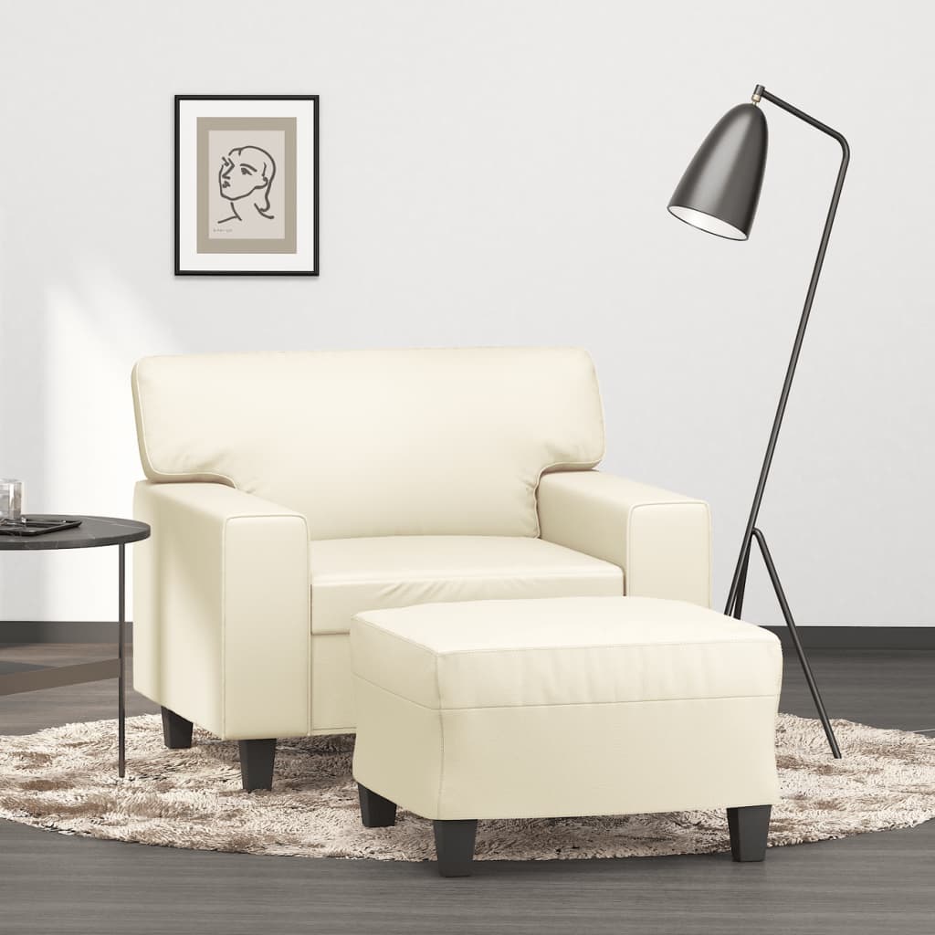 Sessel mit Hocker Schwarz 60 cm Kunstleder