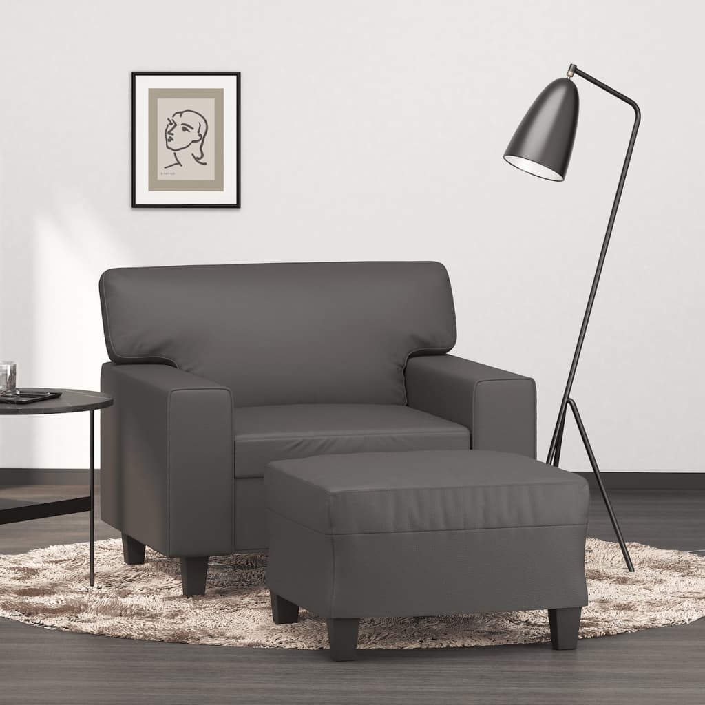 Sessel mit Hocker Schwarz 60 cm Kunstleder