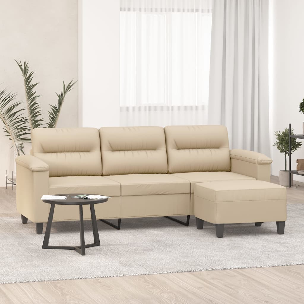 vidaXL 3-Sitzer-Sofa mit Hocker Taupe 180 cm Mikrofasergewebe