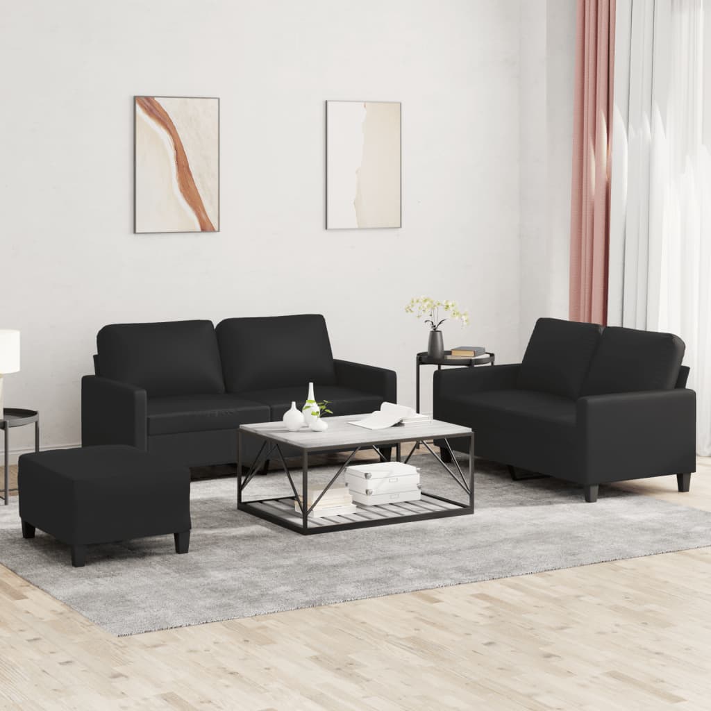 2-tlg. Sofagarnitur mit Kissen Schwarz Kunstleder