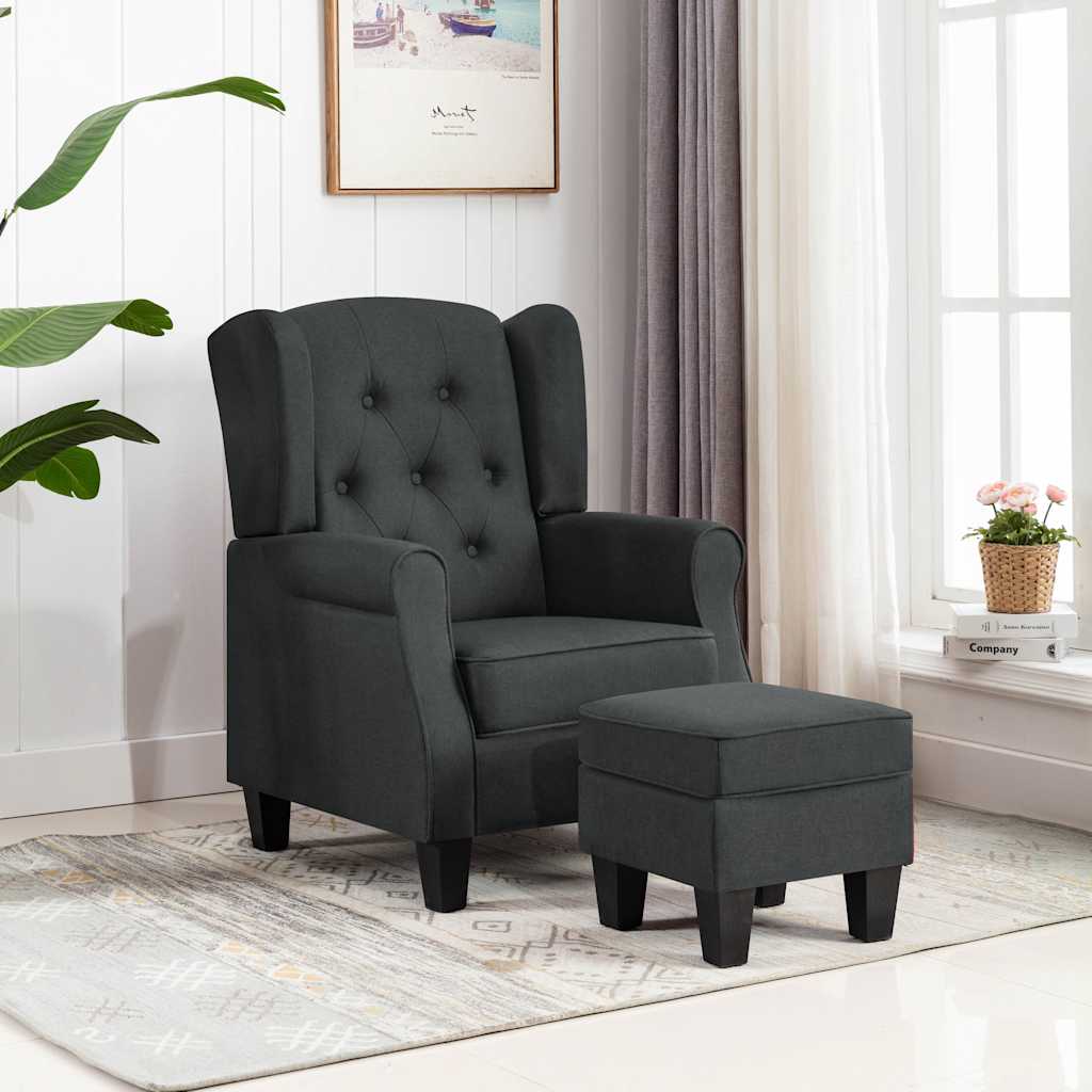 Sessel mit Fußhocker Hellgrau Stoff