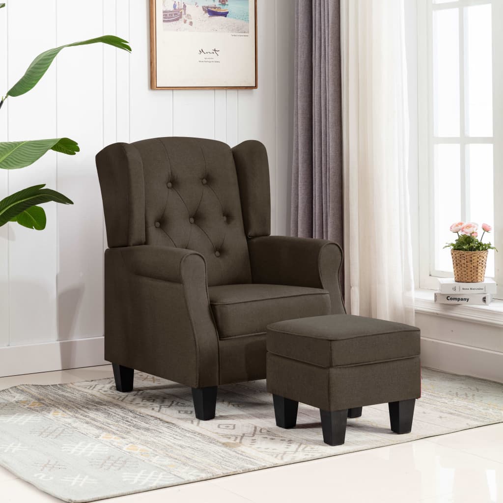 Sessel mit Fußhocker Hellgrau Stoff