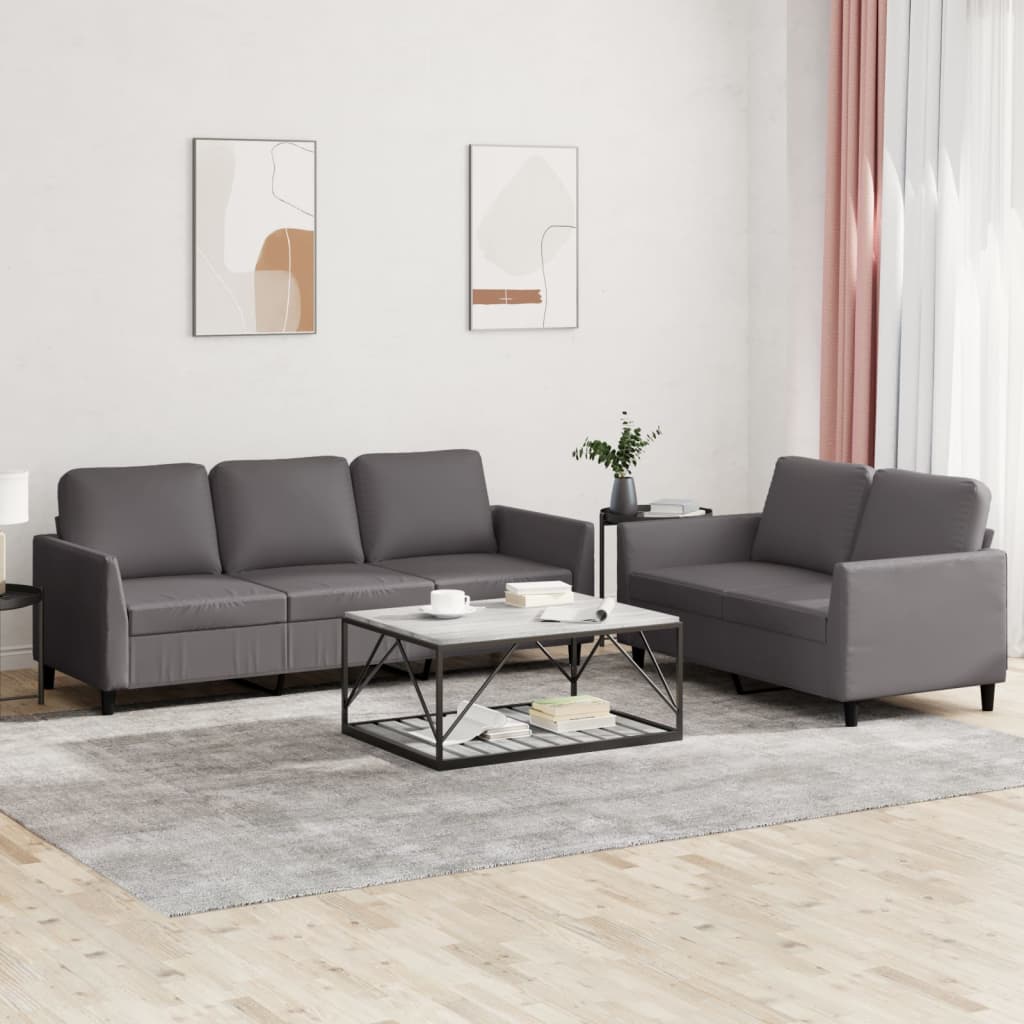 2-tlg. Sofagarnitur mit Kissen Schwarz Kunstleder