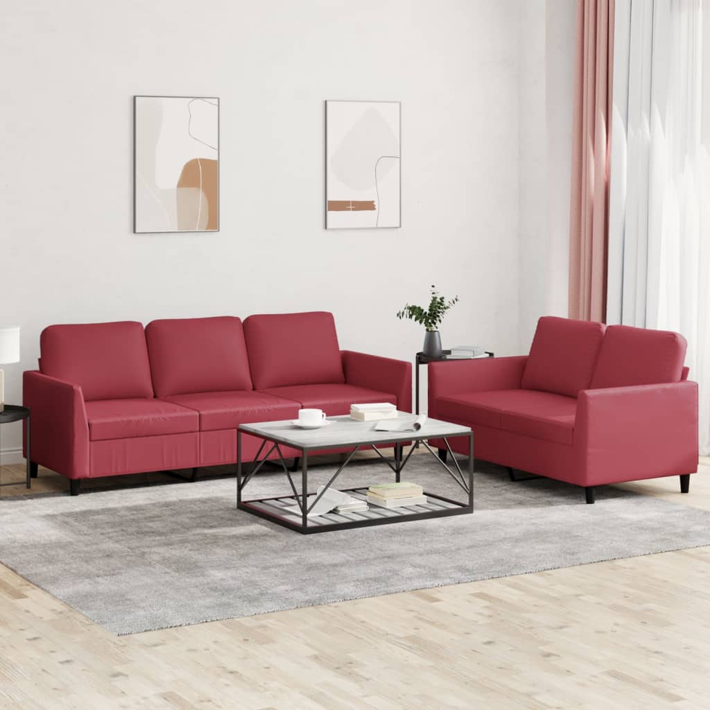 2-tlg. Sofagarnitur mit Kissen Schwarz Kunstleder