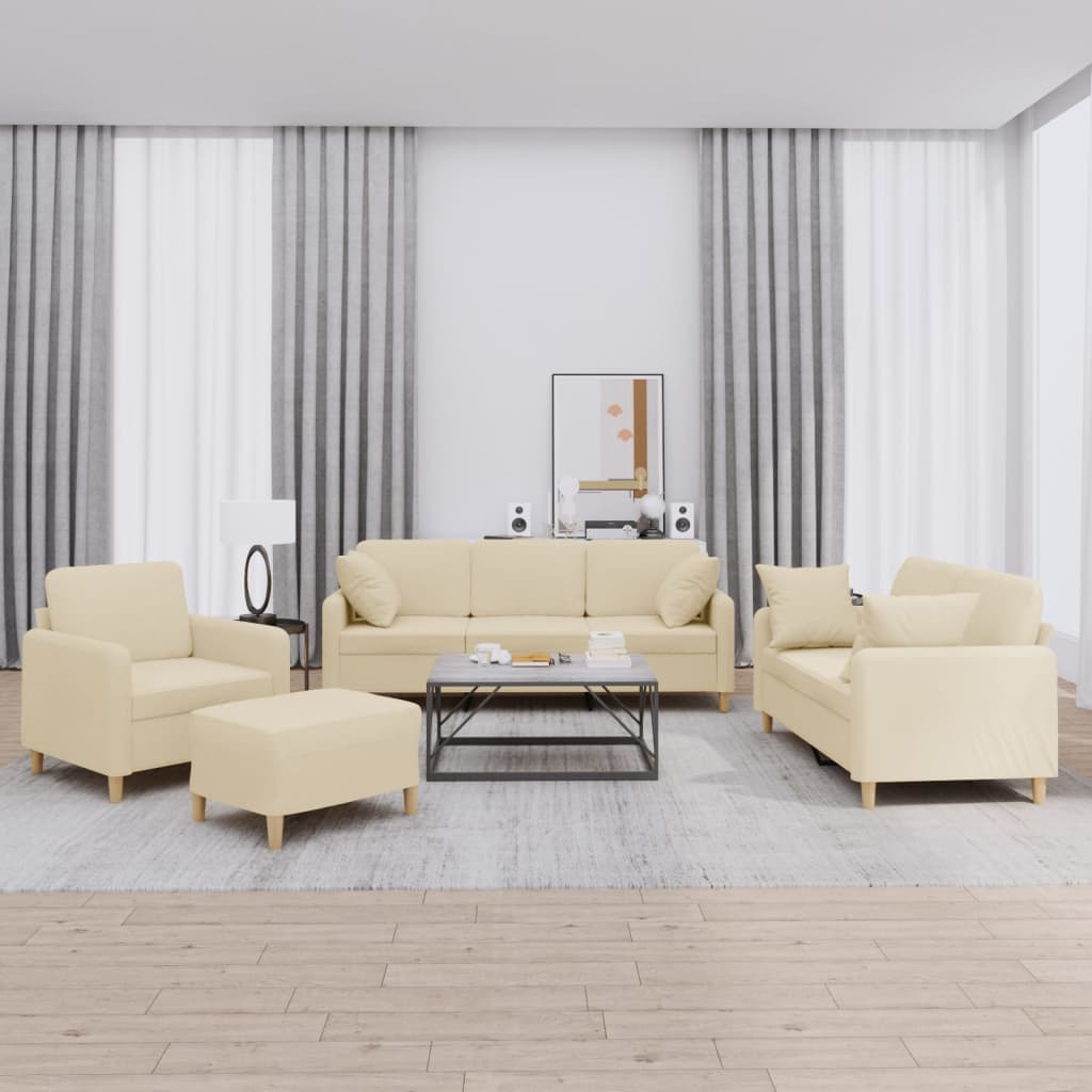 vidaXL 3-tlg. Sofagarnitur mit Kissen Hellgrau Stoff