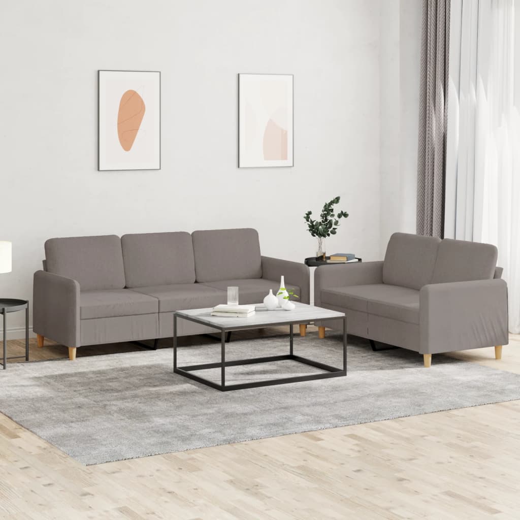 2-tlg. Sofagarnitur mit Kissen Hellgrau Stoff