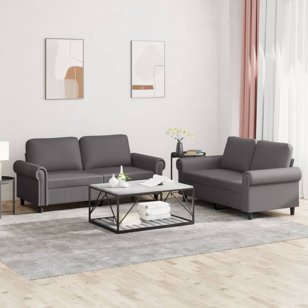 2-tlg. Sofagarnitur mit Kissen Schwarz Kunstleder