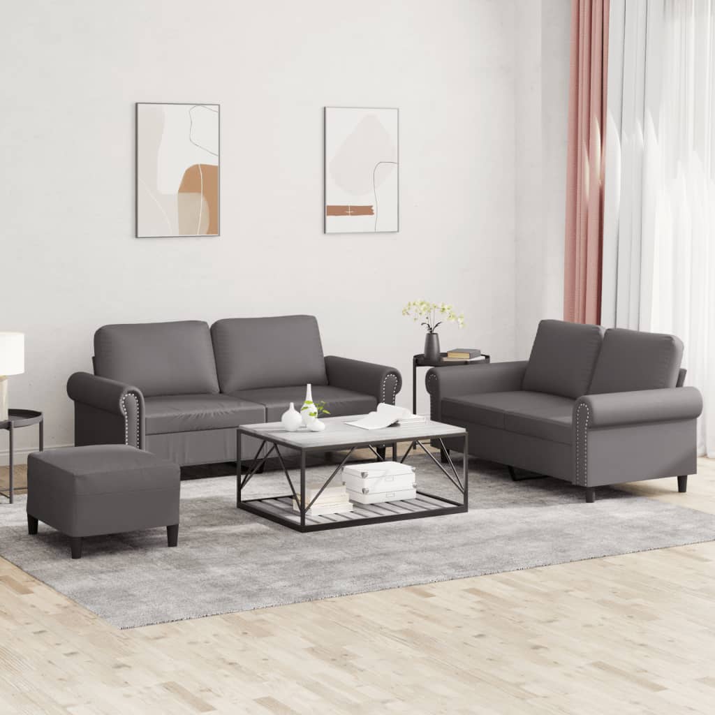 2-tlg. Sofagarnitur mit Kissen Schwarz Kunstleder
