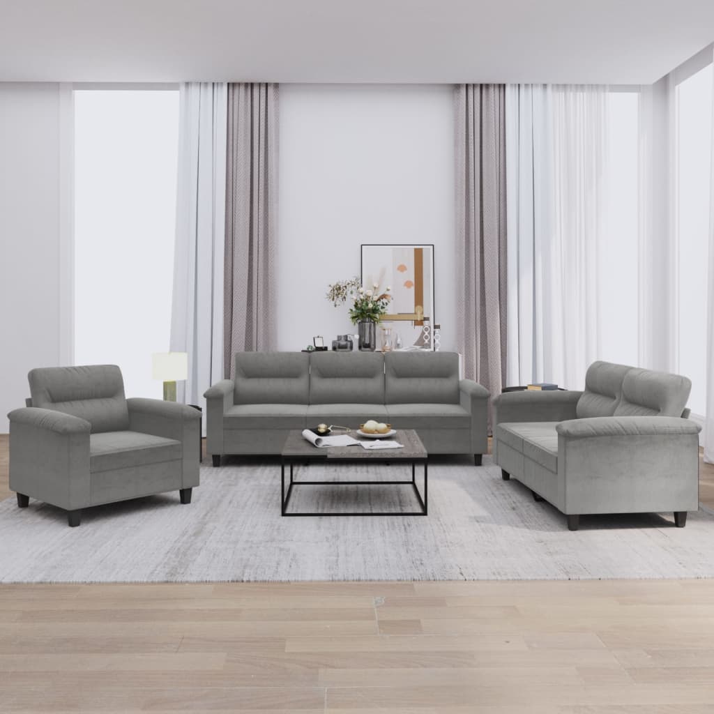 3-tlg. Sofagarnitur mit Kissen Taupe Mikrofasergewebe