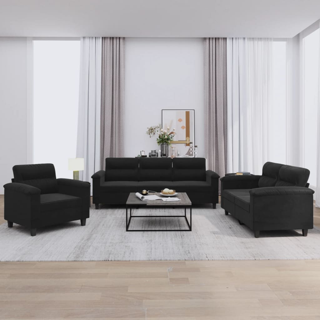 3-tlg. Sofagarnitur mit Kissen Taupe Mikrofasergewebe