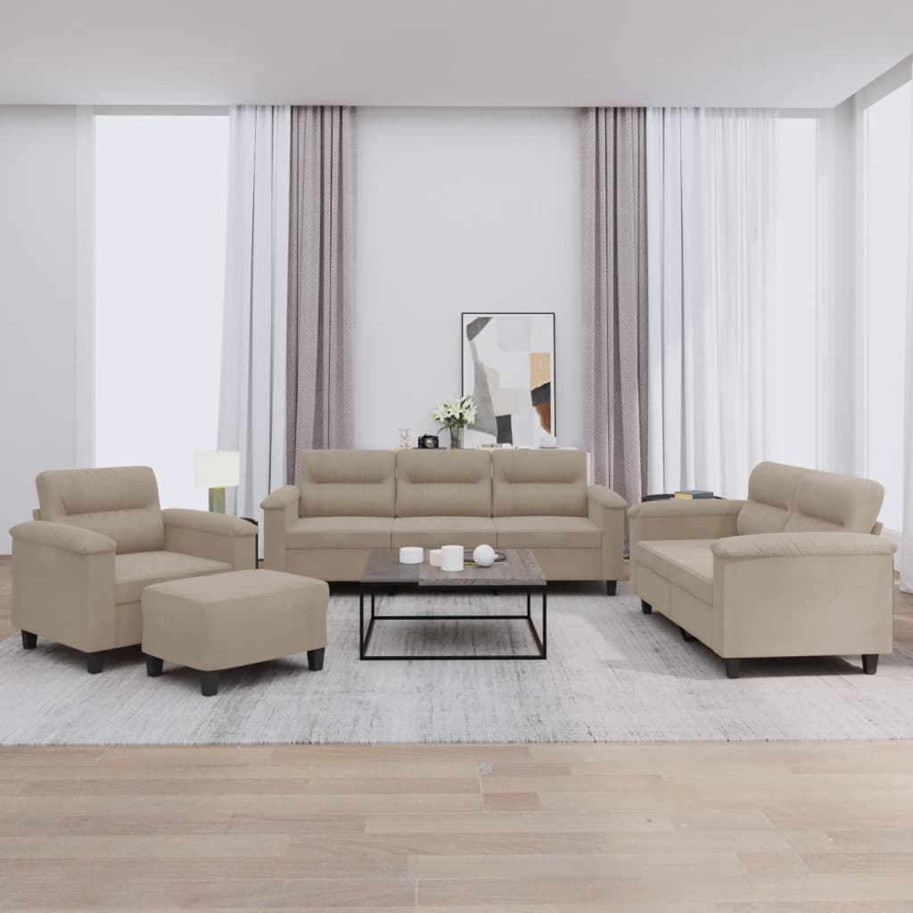 3-tlg. Sofagarnitur mit Kissen Taupe Mikrofasergewebe