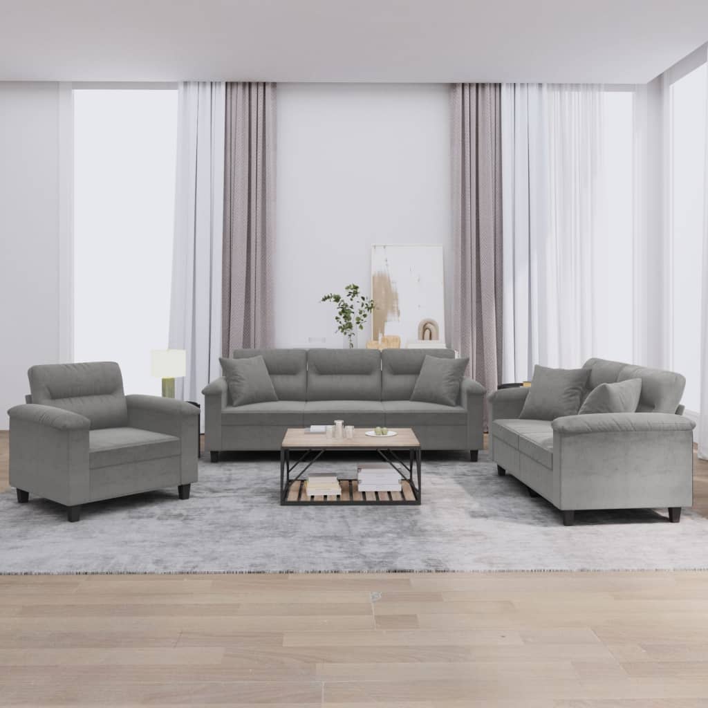 3-tlg. Sofagarnitur mit Kissen Taupe Mikrofasergewebe