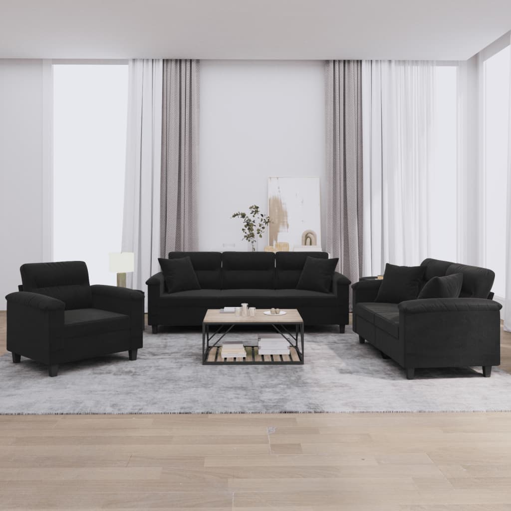 3-tlg. Sofagarnitur mit Kissen Taupe Mikrofasergewebe