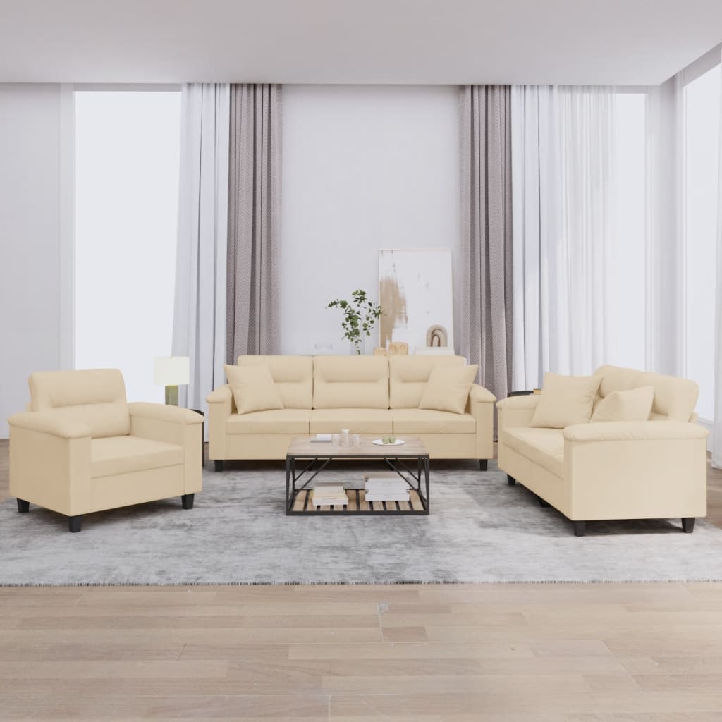 3-tlg. Sofagarnitur mit Kissen Taupe Mikrofasergewebe