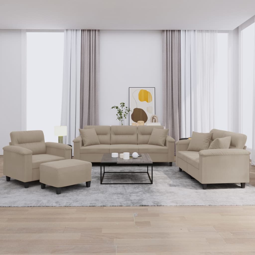 3-tlg. Sofagarnitur mit Kissen Taupe Mikrofasergewebe