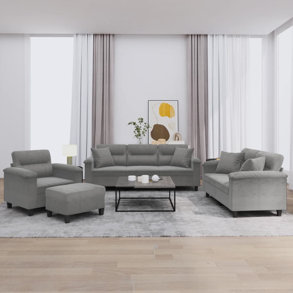 3-tlg. Sofagarnitur mit Kissen Taupe Mikrofasergewebe