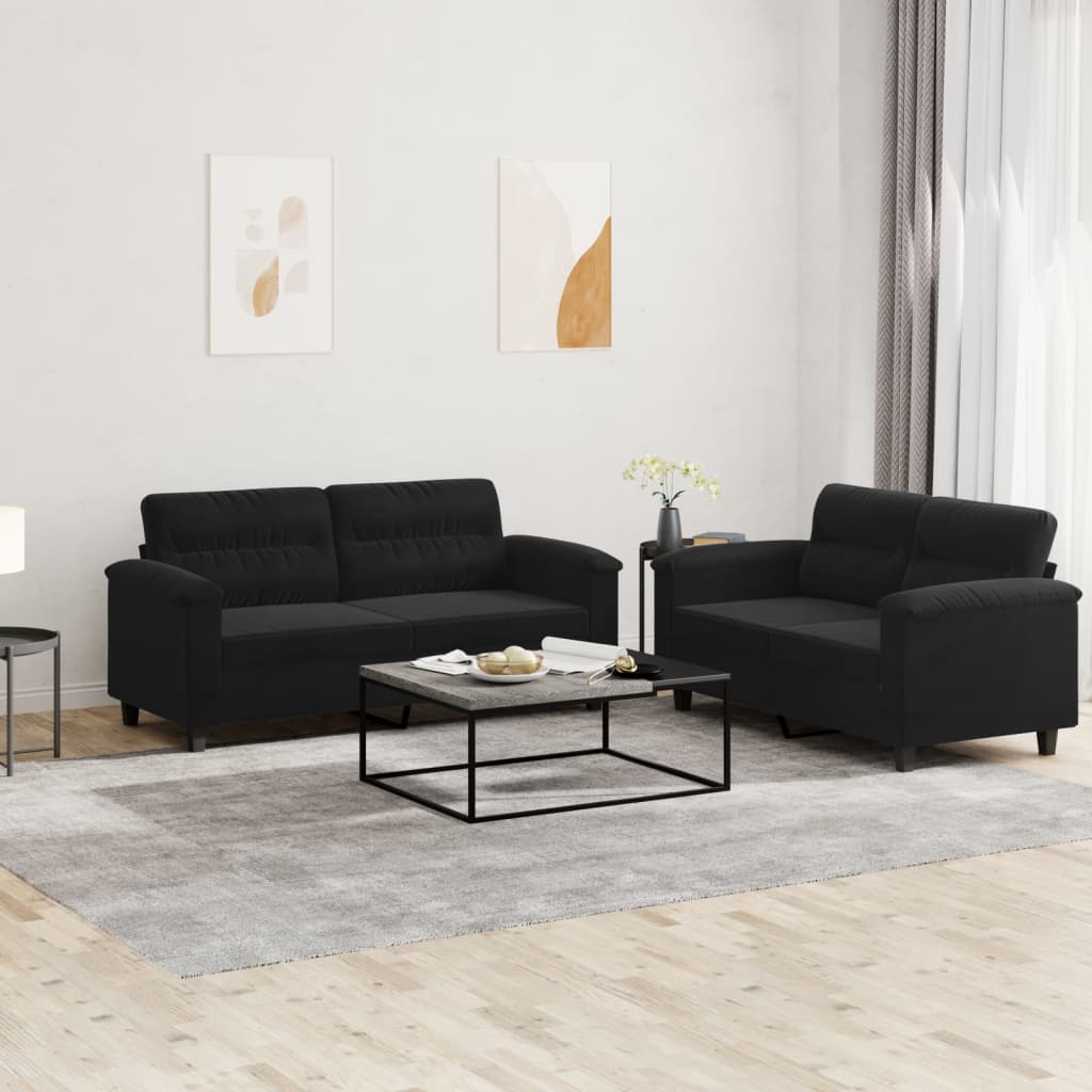 2-tlg. Sofagarnitur mit Kissen Taupe Mikrofasergewebe