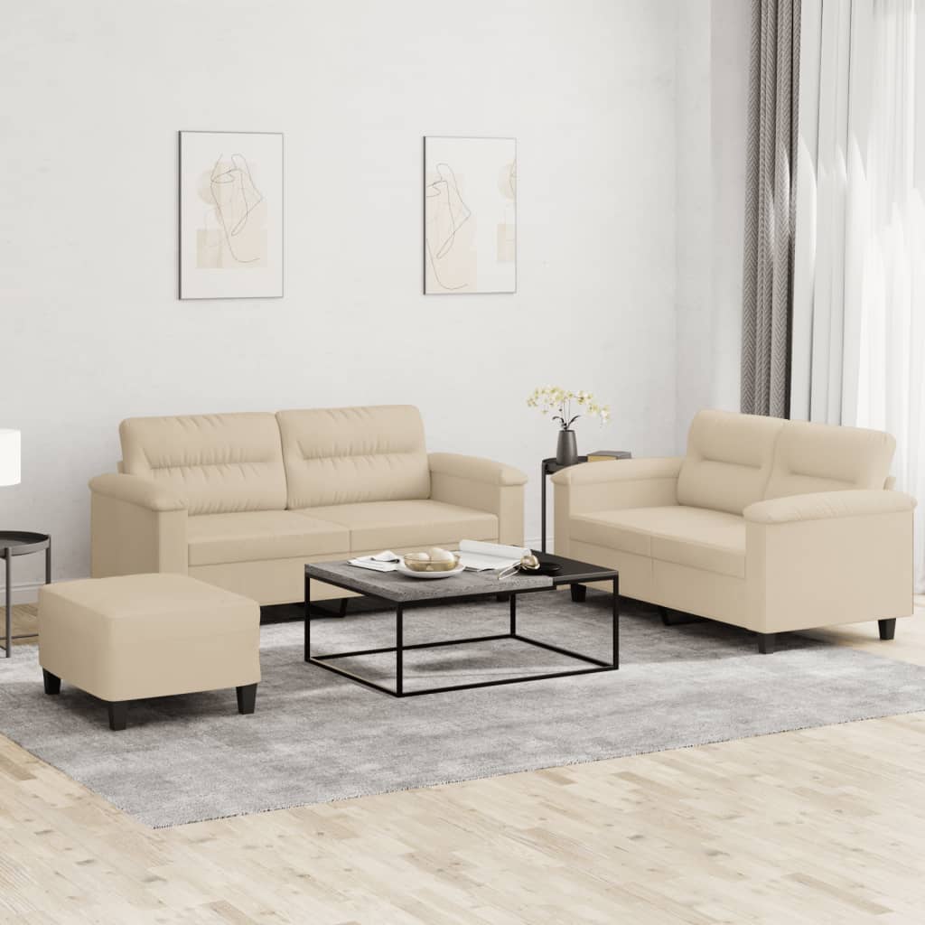2-tlg. Sofagarnitur mit Kissen Taupe Mikrofasergewebe
