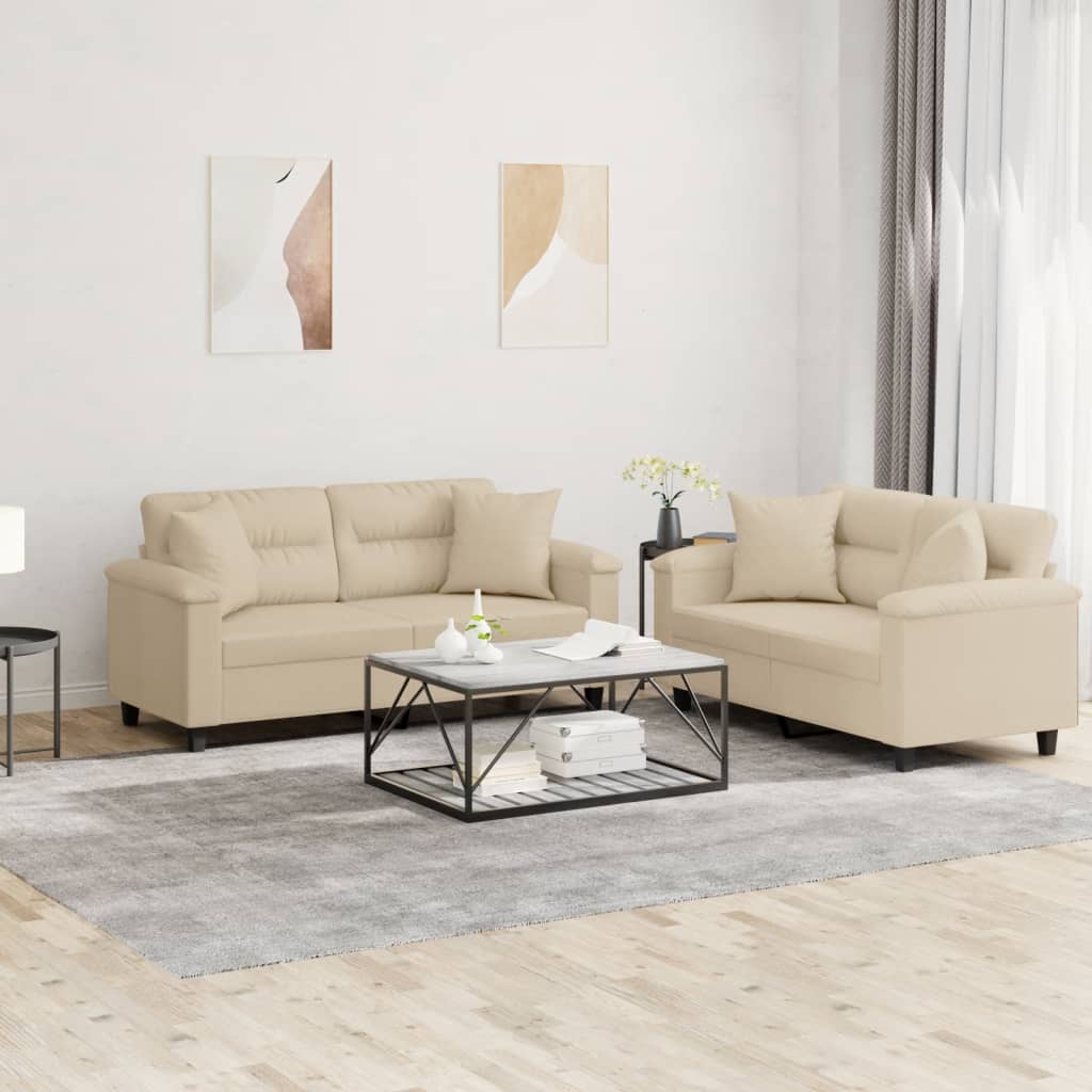 2-tlg. Sofagarnitur mit Kissen Taupe Mikrofasergewebe