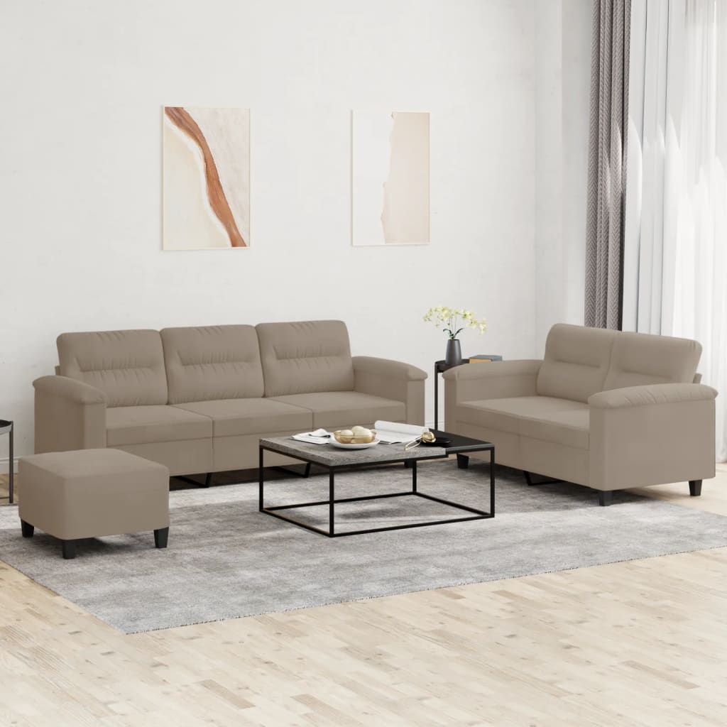 2-tlg. Sofagarnitur mit Kissen Taupe Mikrofasergewebe
