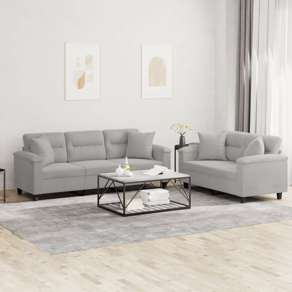 2-tlg. Sofagarnitur mit Kissen Taupe Mikrofasergewebe