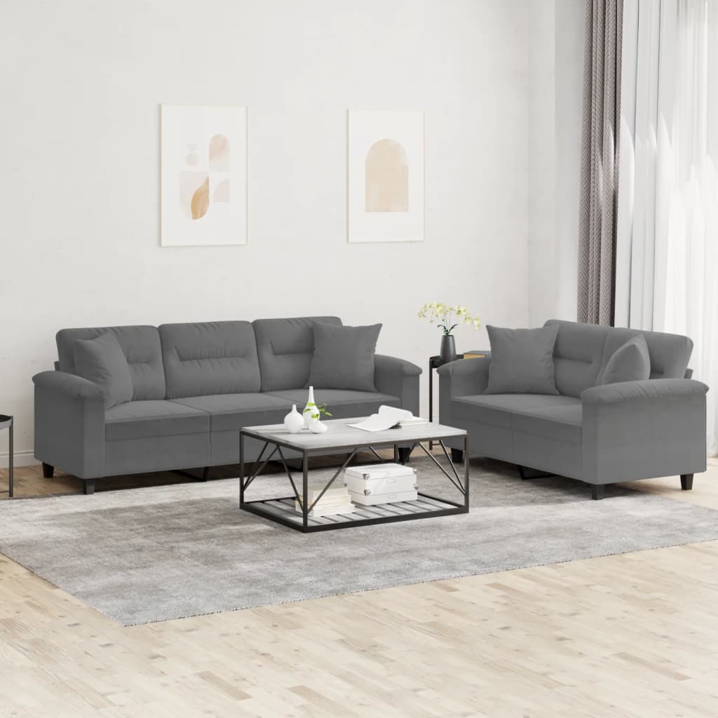 2-tlg. Sofagarnitur mit Kissen Taupe Mikrofasergewebe