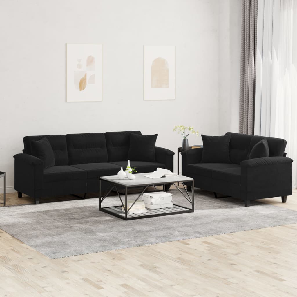 2-tlg. Sofagarnitur mit Kissen Taupe Mikrofasergewebe