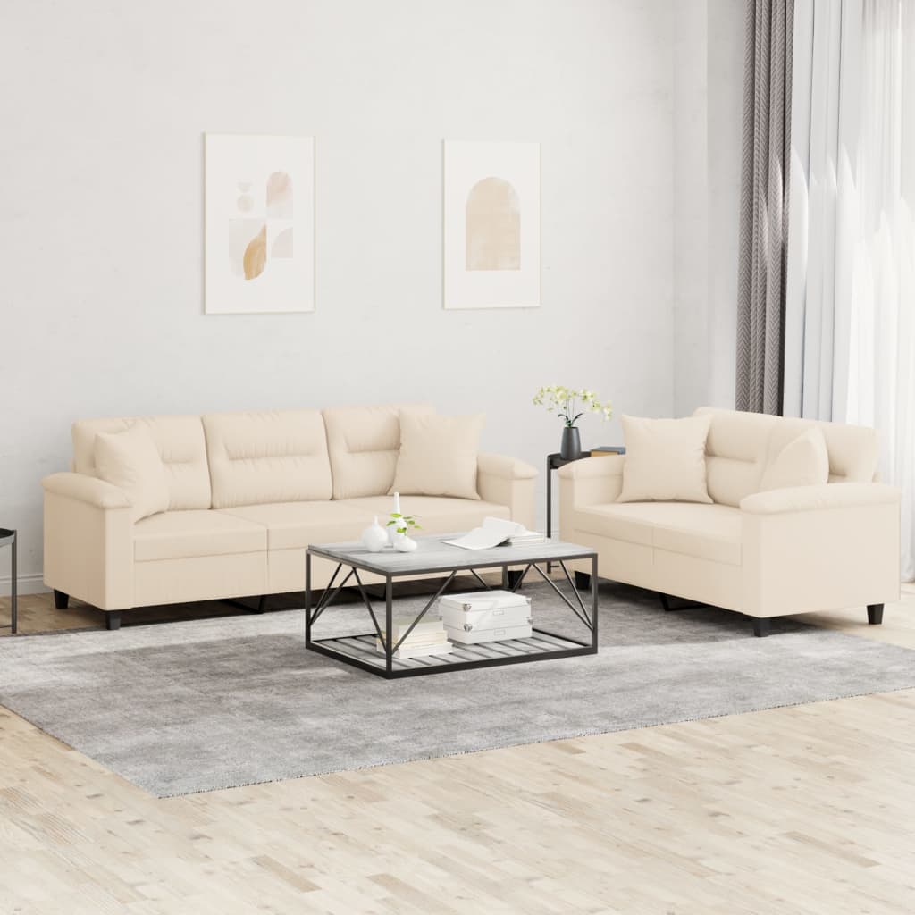 2-tlg. Sofagarnitur mit Kissen Taupe Mikrofasergewebe