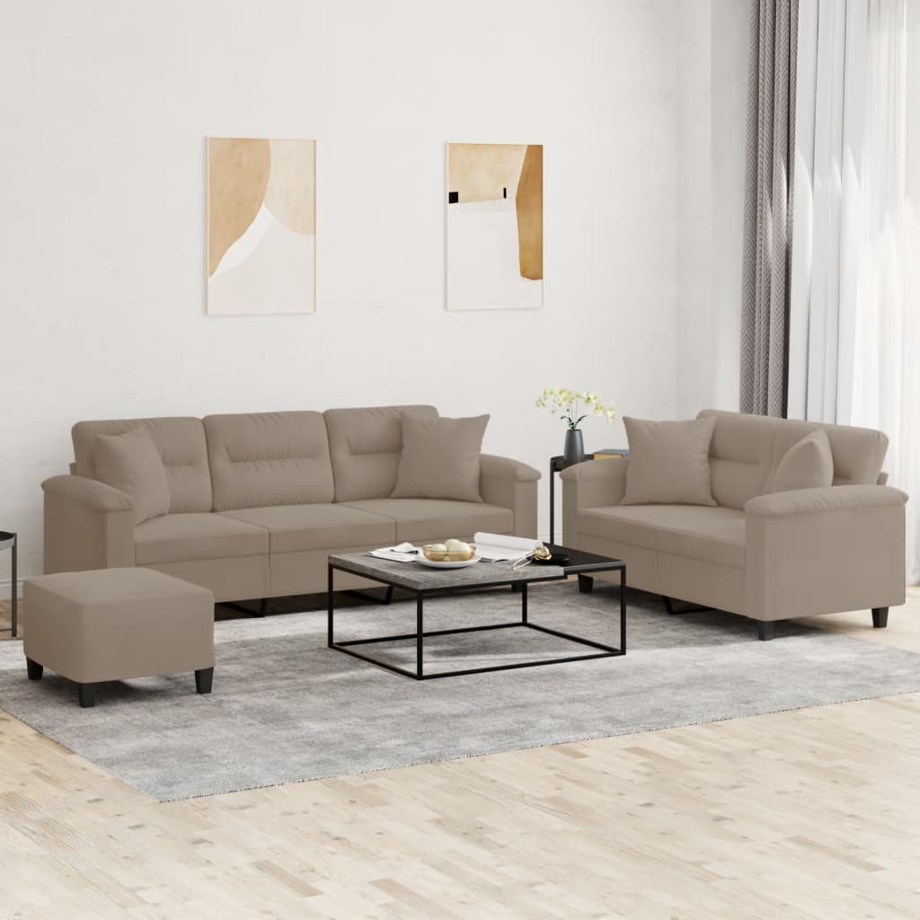 2-tlg. Sofagarnitur mit Kissen Taupe Mikrofasergewebe