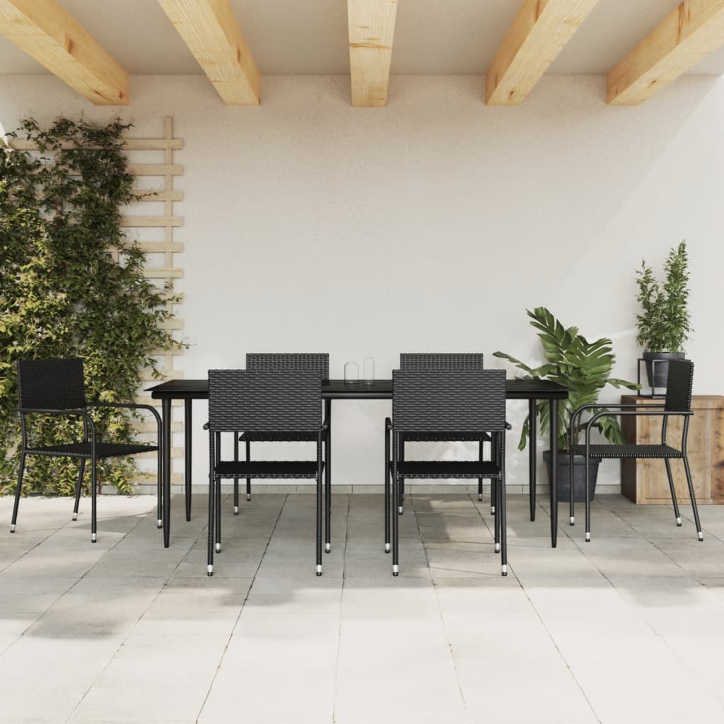 3-tlg. Garten-Essgruppe Schwarz Poly Rattan und Stahl