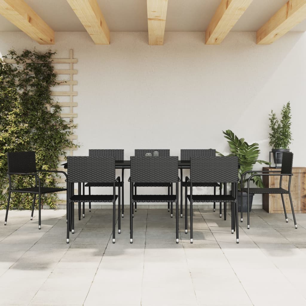3-tlg. Garten-Essgruppe Schwarz Poly Rattan und Stahl