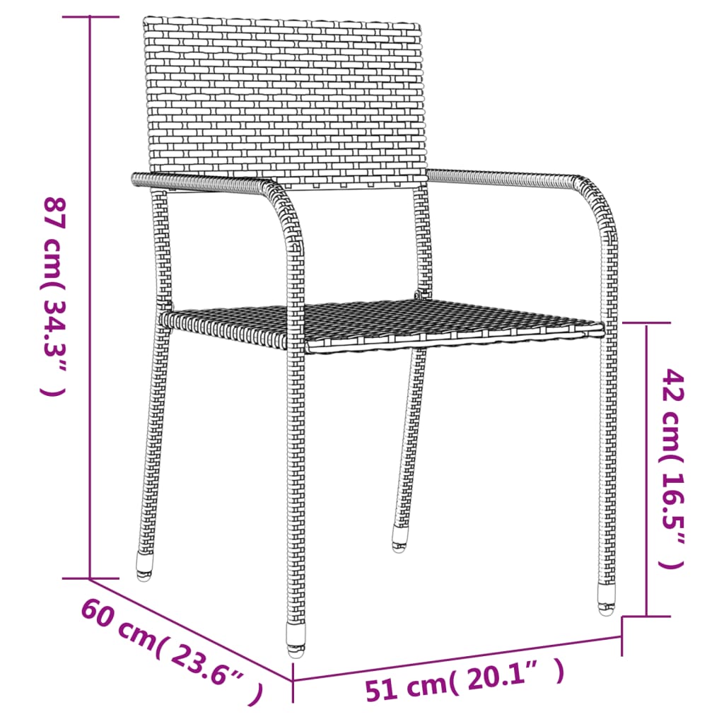 3-tlg. Garten-Essgruppe Schwarz Poly Rattan und Stahl