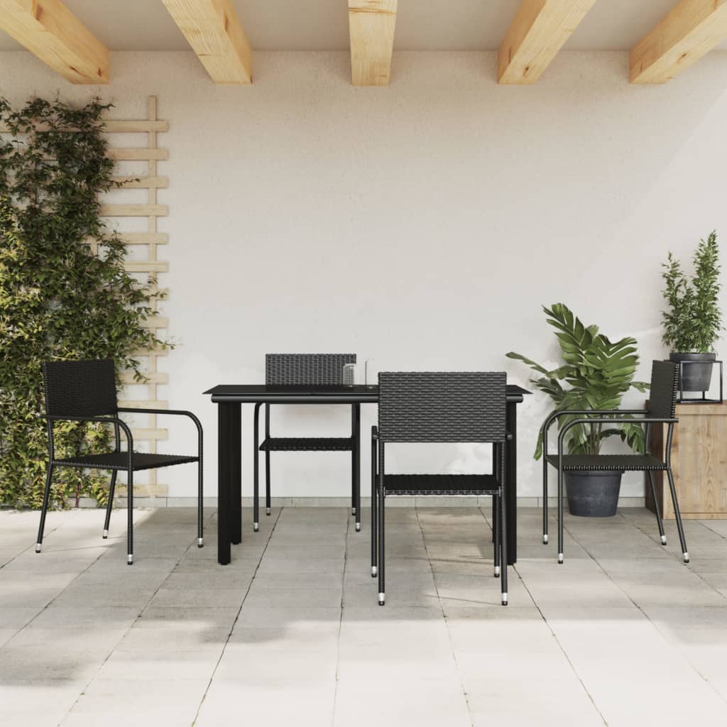 3-tlg. Garten-Essgruppe Schwarz Poly Rattan und Stahl