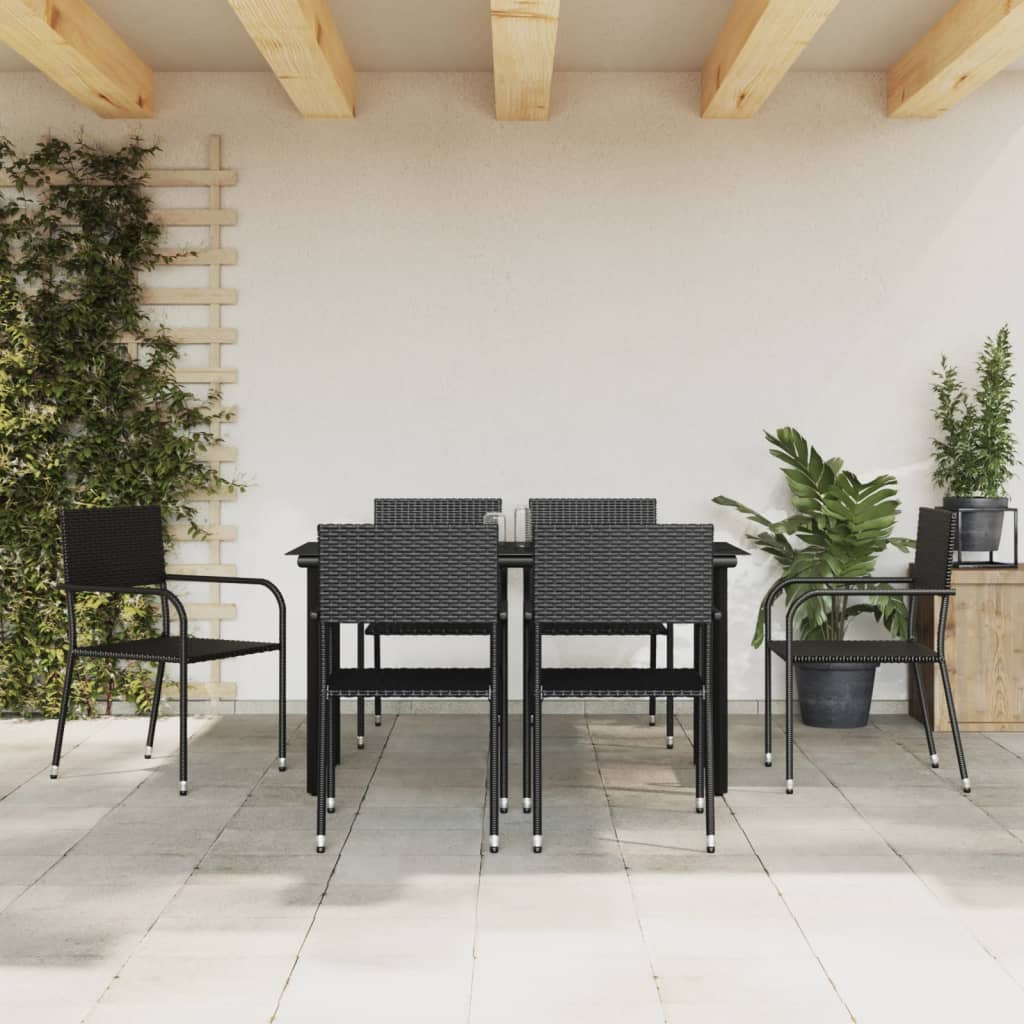 3-tlg. Garten-Essgruppe Schwarz Poly Rattan und Stahl